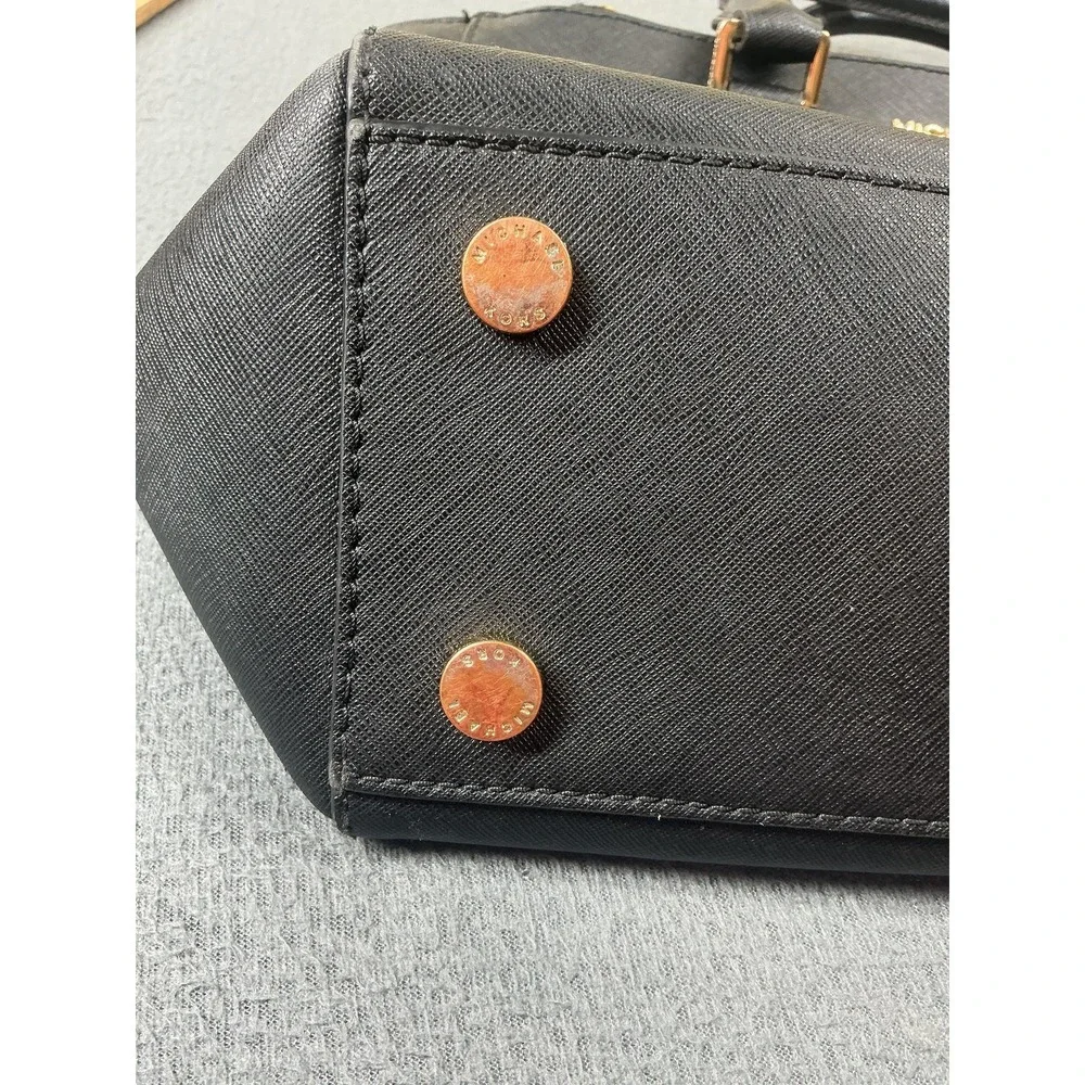 Michael Kors Satchel Bag Womens Medium Black Leather Studded Gold Hardware